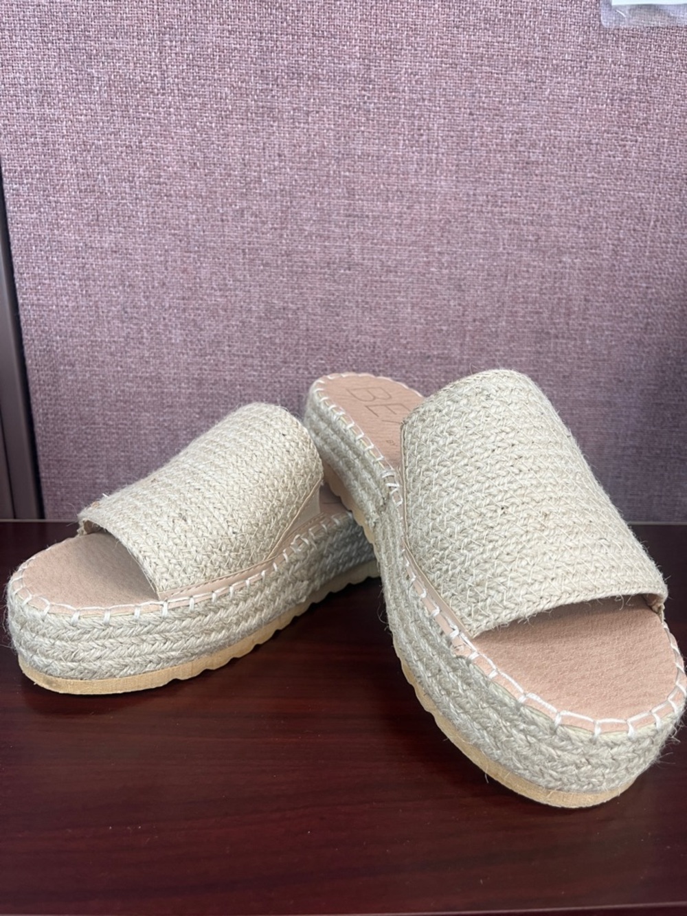 Beige Woven Platform Slide Sandals for Women